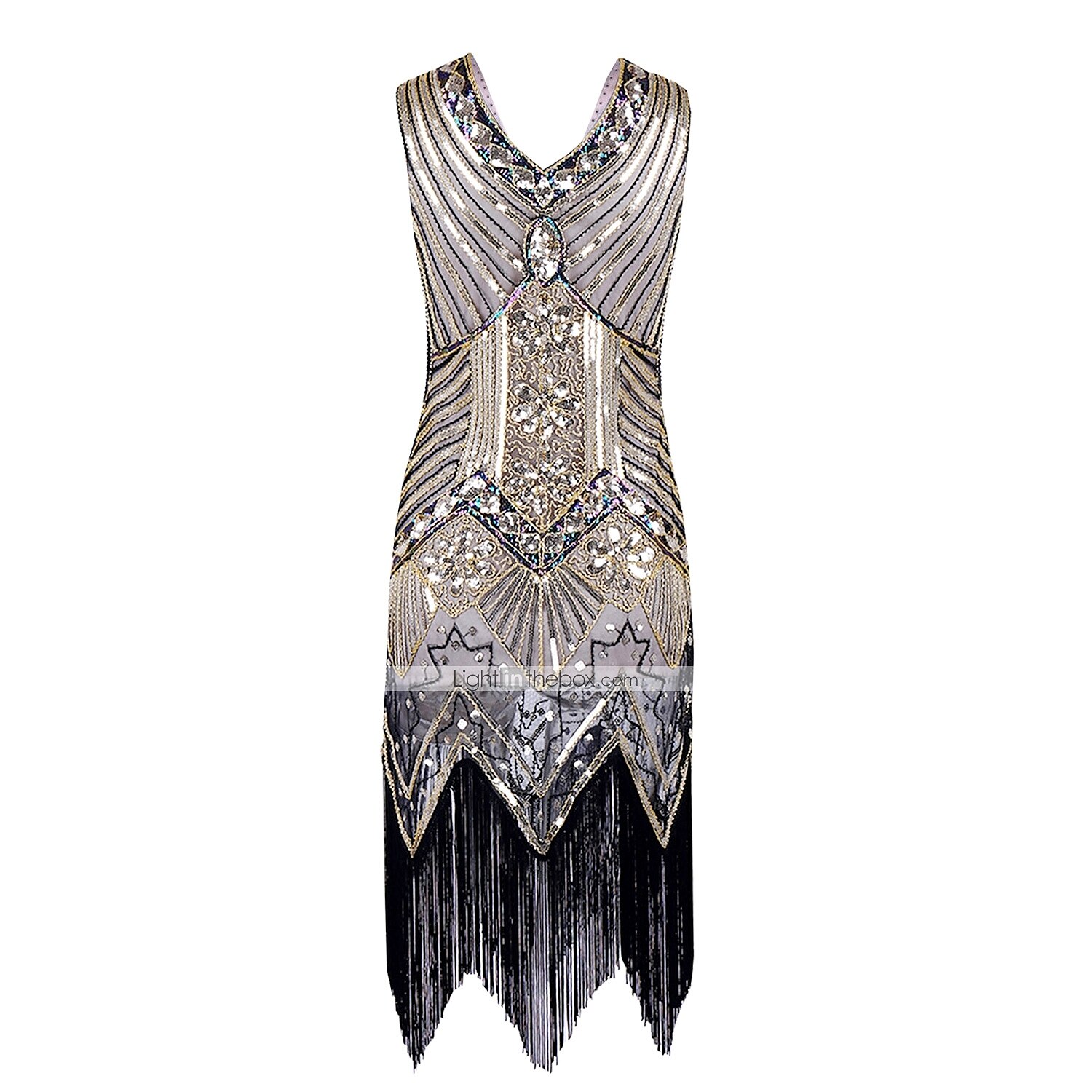 Anni Ruggenti Brillare & Splendere Anni 1920 Lunghezza al ginocchio Abito Flapper Vestito Costume da festa Il grande Gatsby Charleston Invitato al matrimonio Paillettes Frangia con nappe Paillettes del 2025 a $41.99 –P8