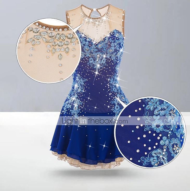 Figure Skating Dress Women's Girls' Ice Skating Dress Dark red White Pink Flower Open Back Mesh Spandex Practice Competition Skating Wear Jeweled Rhinestone Sleeveless Ice Skating Figure Skating 2026 - $177.99 –P1