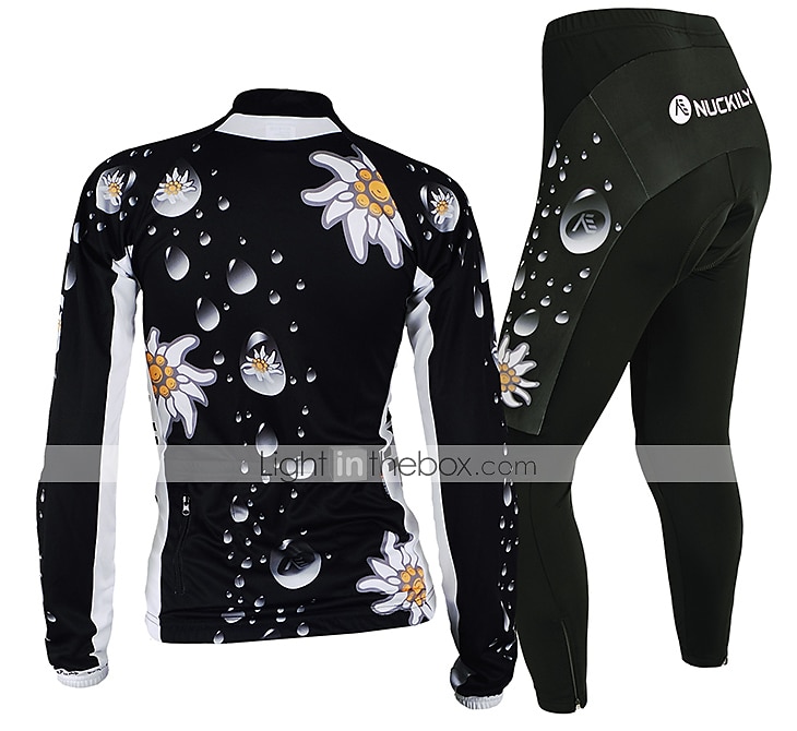 Nuckily Жен. Длинный рукав Велокофты и лосины Белый Черный Цветочные ботанический Велоспорт Наборы одежды С защитой от ветра Дышащий Анатомический дизайн Со светоотражающими полосками Задний карман 2026 - $49.99 –P3