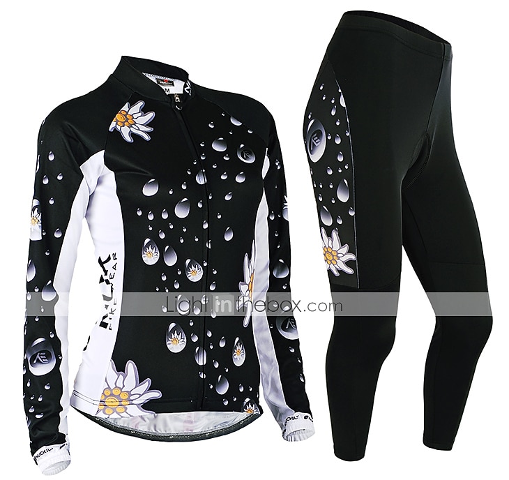 Nuckily Жен. Длинный рукав Велокофты и лосины Белый Черный Цветочные ботанический Велоспорт Наборы одежды С защитой от ветра Дышащий Анатомический дизайн Со светоотражающими полосками Задний карман 2026 - $49.99 –P1