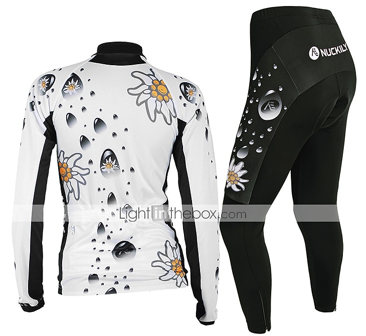 Nuckily Жен. Длинный рукав Велокофты и лосины Белый Черный Цветочные ботанический Велоспорт Наборы одежды С защитой от ветра Дышащий Анатомический дизайн Со светоотражающими полосками Задний карман 2026 - $49.99 –P5