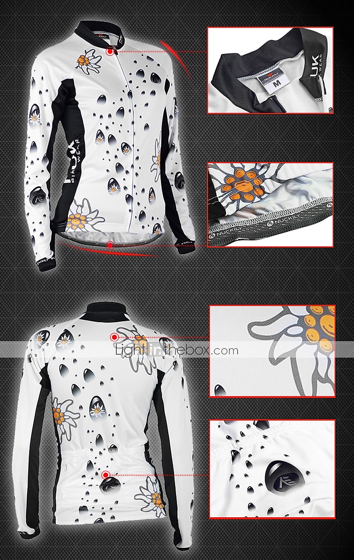 Nuckily Жен. Длинный рукав Велокофты и лосины Белый Черный Цветочные ботанический Велоспорт Наборы одежды С защитой от ветра Дышащий Анатомический дизайн Со светоотражающими полосками Задний карман 2026 - $49.99 –P8