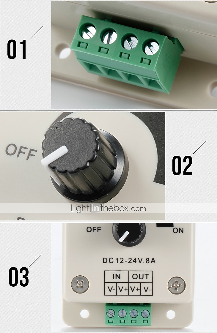 12V-24V DC 8A Adjustable Manual Knob Dimmer Switches For Single LED Strip