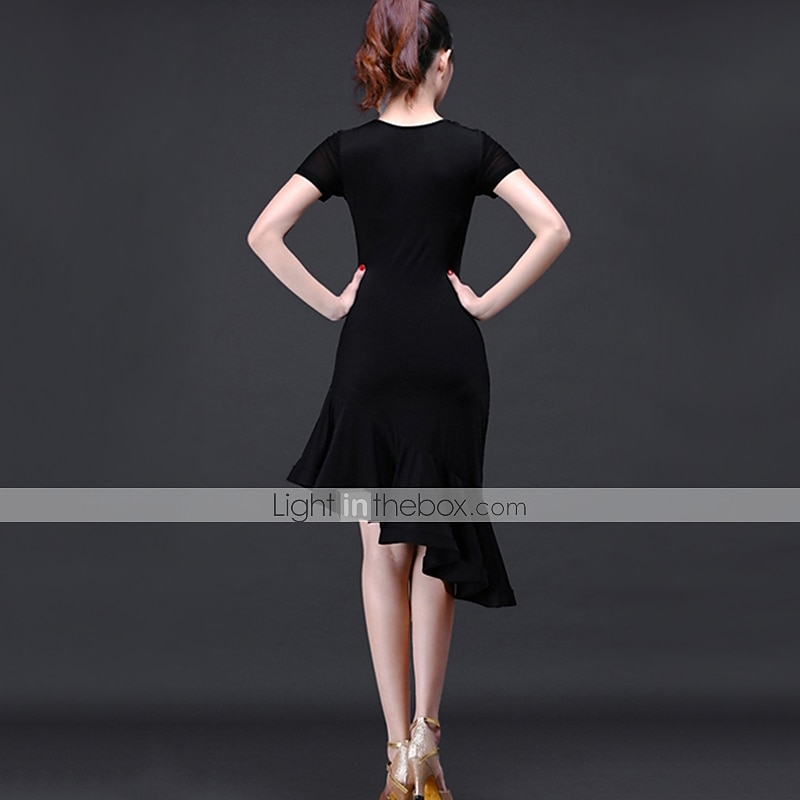 Robe de danse latine froncée performance d'entraînement des femmes manches courtes robe d'église modale élevée femmes quotidiennes de 2025 ? $29.99 –P3