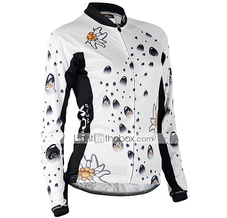 Nuckily Жен. Длинный рукав Велокофты и лосины Белый Черный Цветочные ботанический Велоспорт Наборы одежды С защитой от ветра Дышащий Анатомический дизайн Со светоотражающими полосками Задний карман 2026 - $49.99 –P6