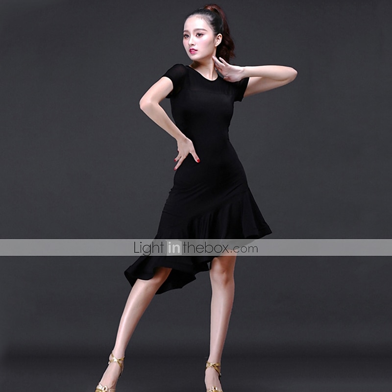 Robe de danse latine froncée performance d'entraînement des femmes manches courtes robe d'église modale élevée femmes quotidiennes de 2025 ? $29.99 –P2
