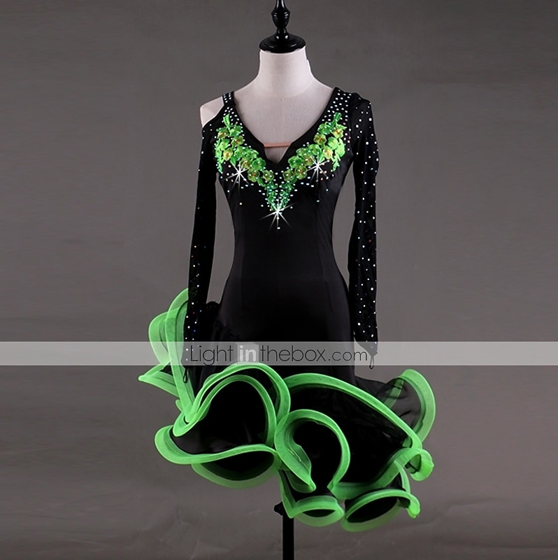 tánc salsa latin tánc ruha rátétek kristályok / strassz női előadás hosszú ujjú magas spandex zsorzsa 2025 - $89.99 –P3