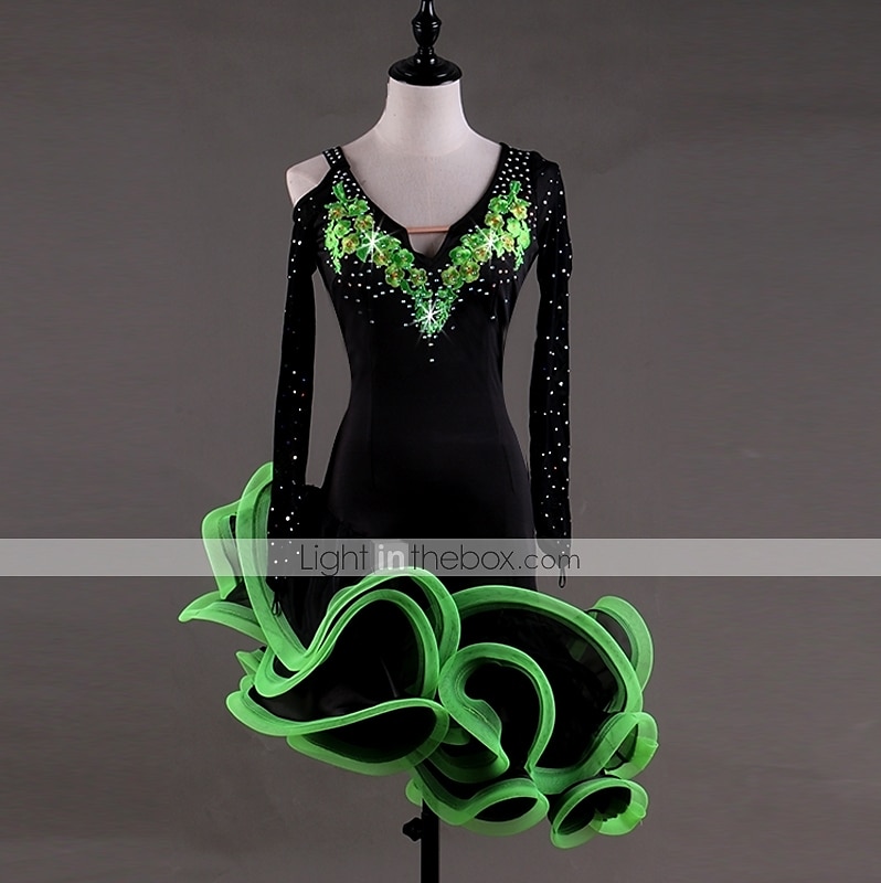 tánc salsa latin tánc ruha rátétek kristályok / strassz női előadás hosszú ujjú magas spandex zsorzsa 2025 - $89.99 –P1
