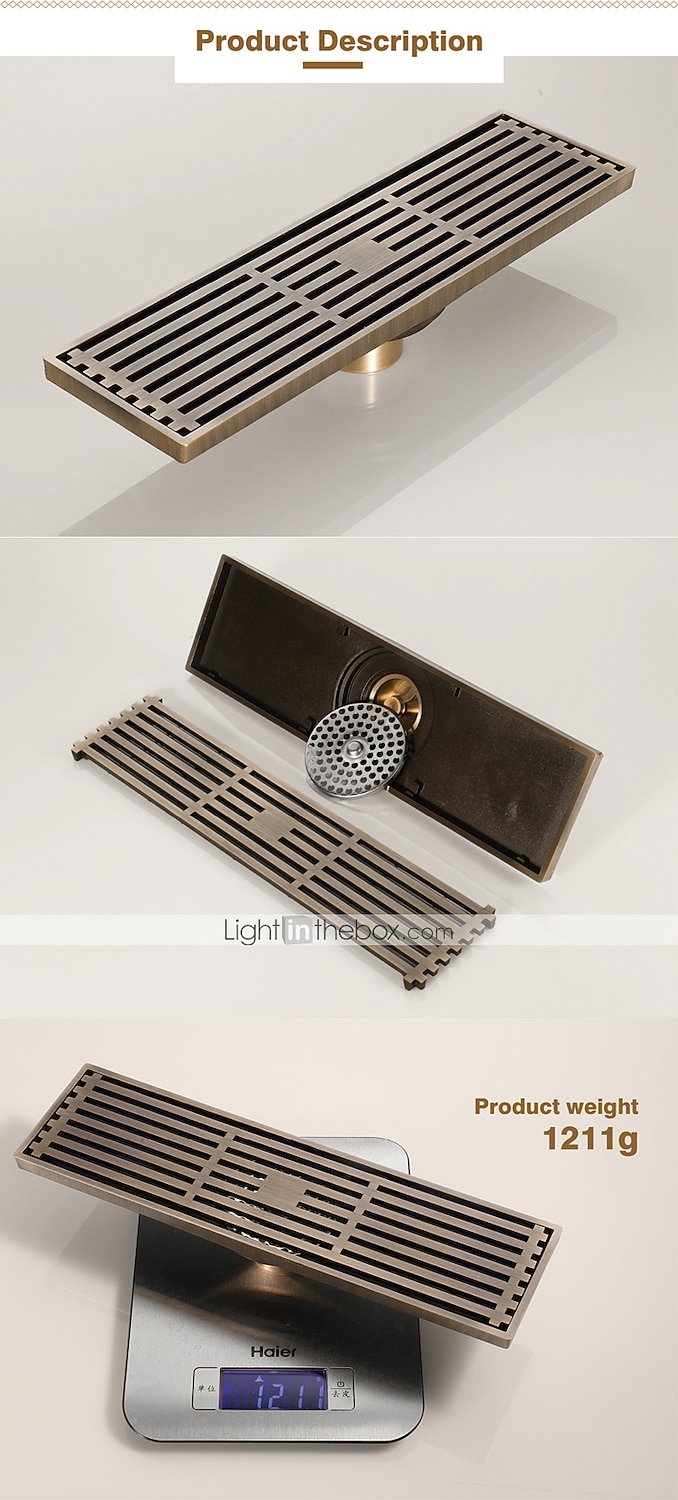 2026年 12インチの長方形のリニアシャワー排水バス床、レンガパターンの格子付き、つや消し真鍮のバスルーム床排水管、シャワー床排水管にはヘアストレーナーが含まれています  コレクション – $97.99 –P4