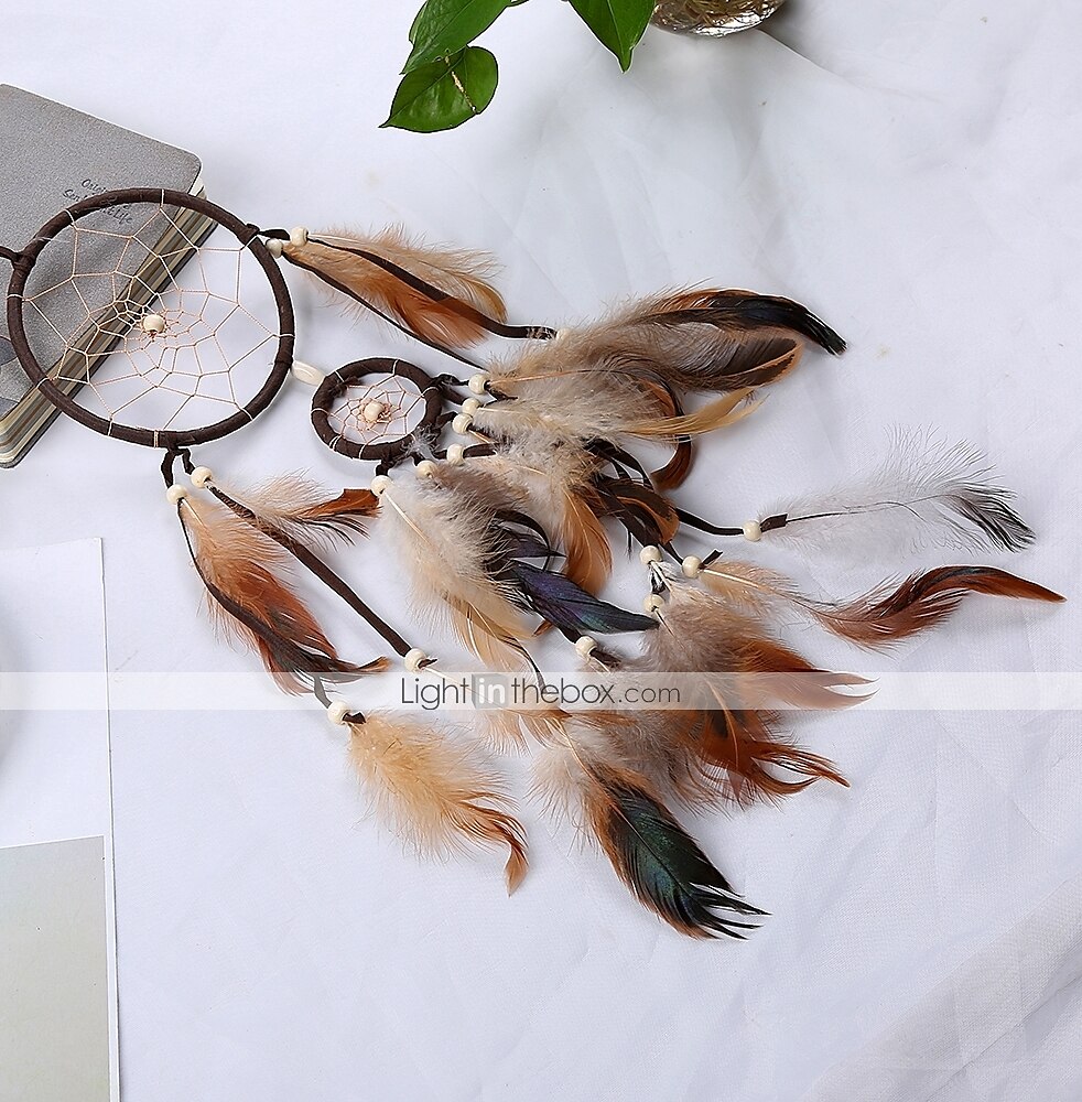lapač snů ručně vyrobený dárek s malým kruhem s přechodovým peřím a korálky na zeď dekorace v indickém stylu 55*11 cm 2025 - $14.49 –P2