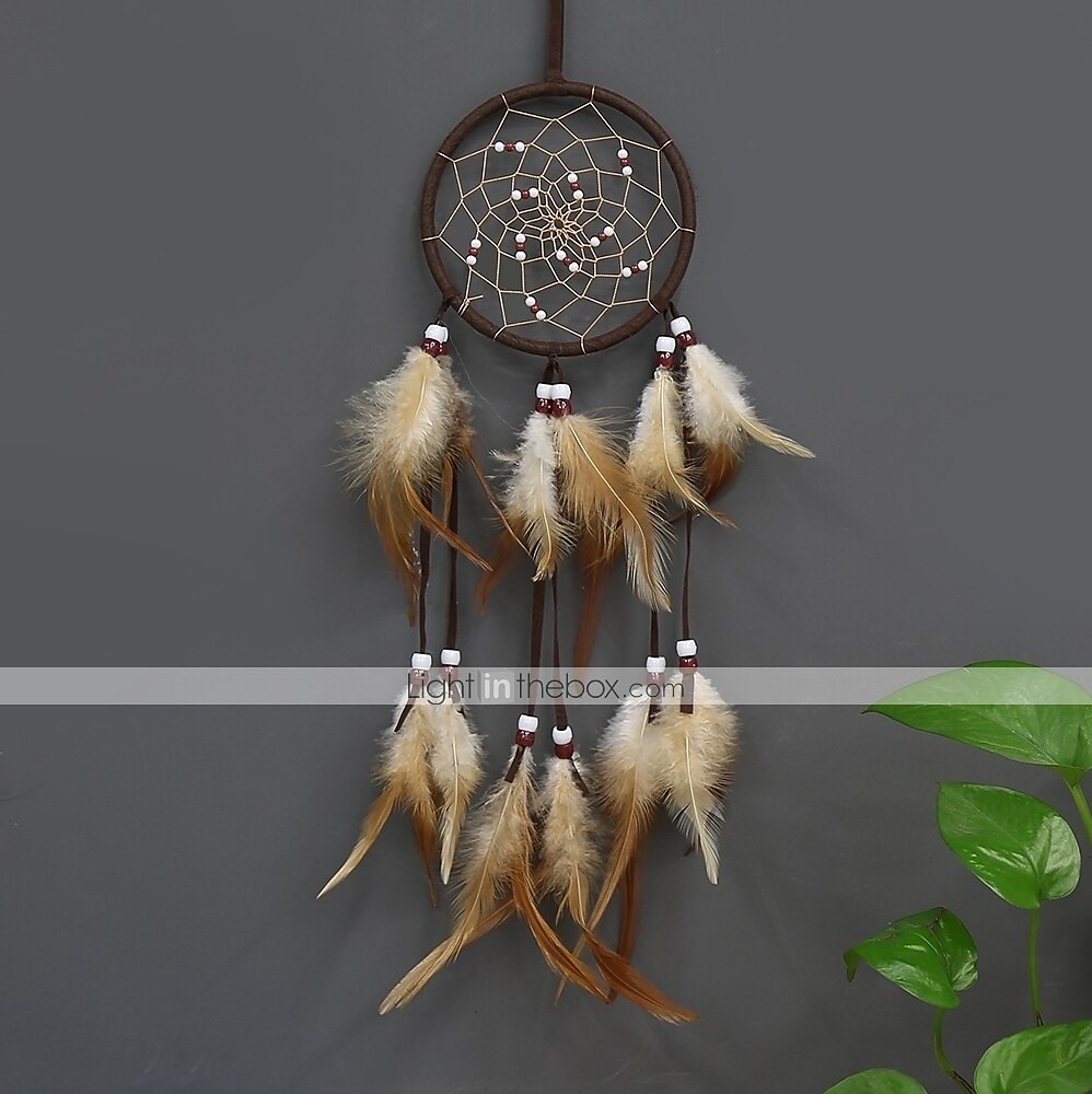 Dream Catcher Flower Pattern Handmade Gift with Gradient Feather and Beaded Wall Hanging Decor Art Indian Style 55*11 cm 2025 - $13.49 –P3
