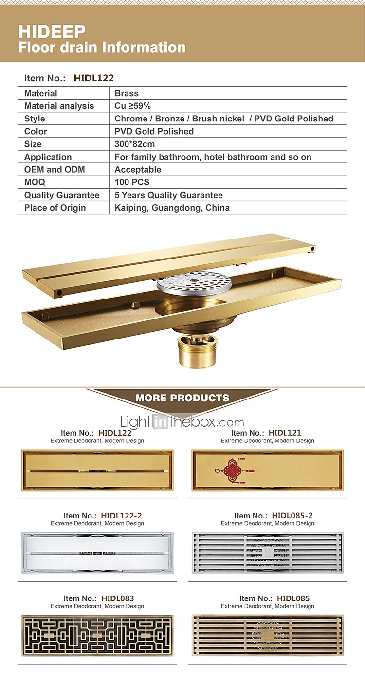 12 Inch Rectangular Bathroom Shower Floor Drain Golden Strainers Bath Hotel Drain 2025 - $72.99 –P2