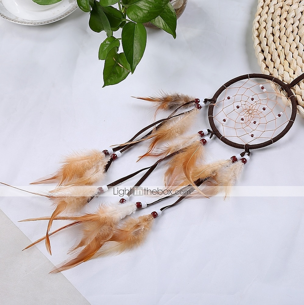 Dream Catcher Flower Pattern Handmade Gift with Gradient Feather and Beaded Wall Hanging Decor Art Indian Style 55*11 cm 2025 - $13.49 –P5