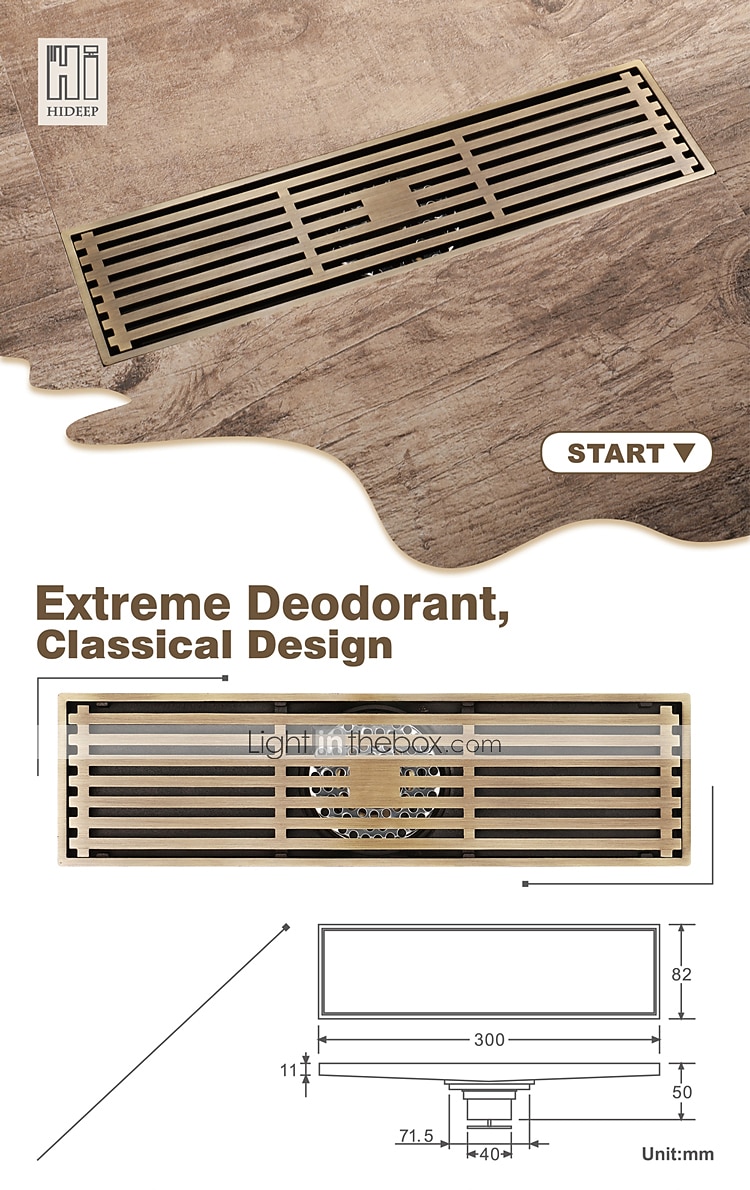 2026年 12インチの長方形のリニアシャワー排水バス床、レンガパターンの格子付き、つや消し真鍮のバスルーム床排水管、シャワー床排水管にはヘアストレーナーが含まれています  コレクション – $97.99 –P1