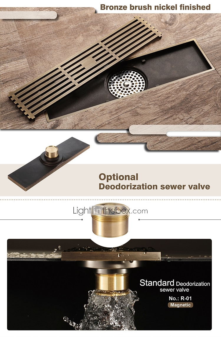 2026年 12インチの長方形のリニアシャワー排水バス床、レンガパターンの格子付き、つや消し真鍮のバスルーム床排水管、シャワー床排水管にはヘアストレーナーが含まれています  コレクション – $97.99 –P3