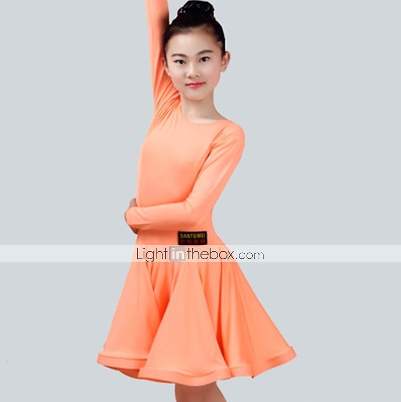 Latin Dance Dress Ruching Girls' Performance Long Sleeve Spandex 2025 - $41.99 –P5