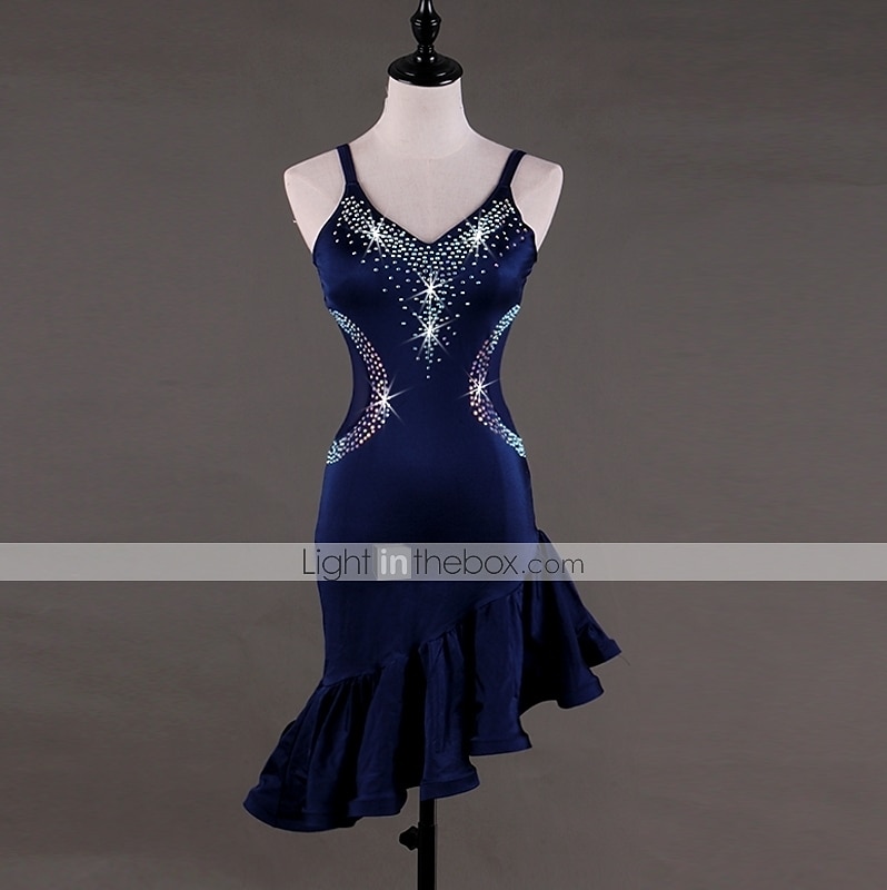 tánc salsa latin táncruha kristályok / strassz női előadás ujjatlan magas spandex 2025 - $115.99 –P1