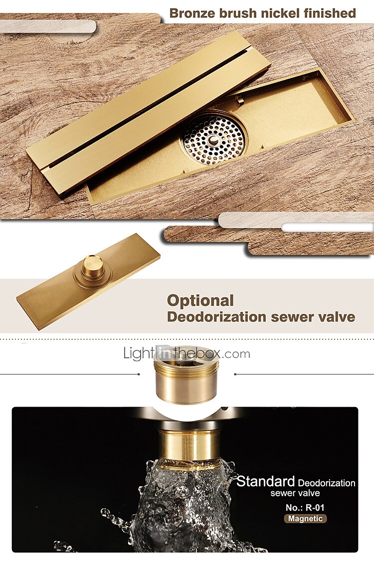 12 Inch Rectangular Bathroom Shower Floor Drain Golden Strainers Bath Hotel Drain 2025 - $72.99 –P3