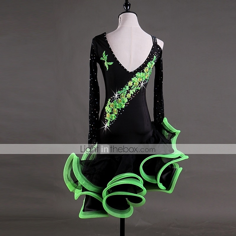 tánc salsa latin tánc ruha rátétek kristályok / strassz női előadás hosszú ujjú magas spandex zsorzsa 2025 - $89.99 –P4