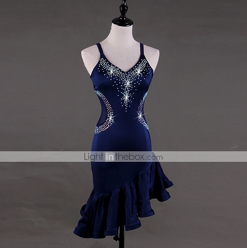 tánc salsa latin táncruha kristályok / strassz női előadás ujjatlan magas spandex 2025 - $115.99 –P2