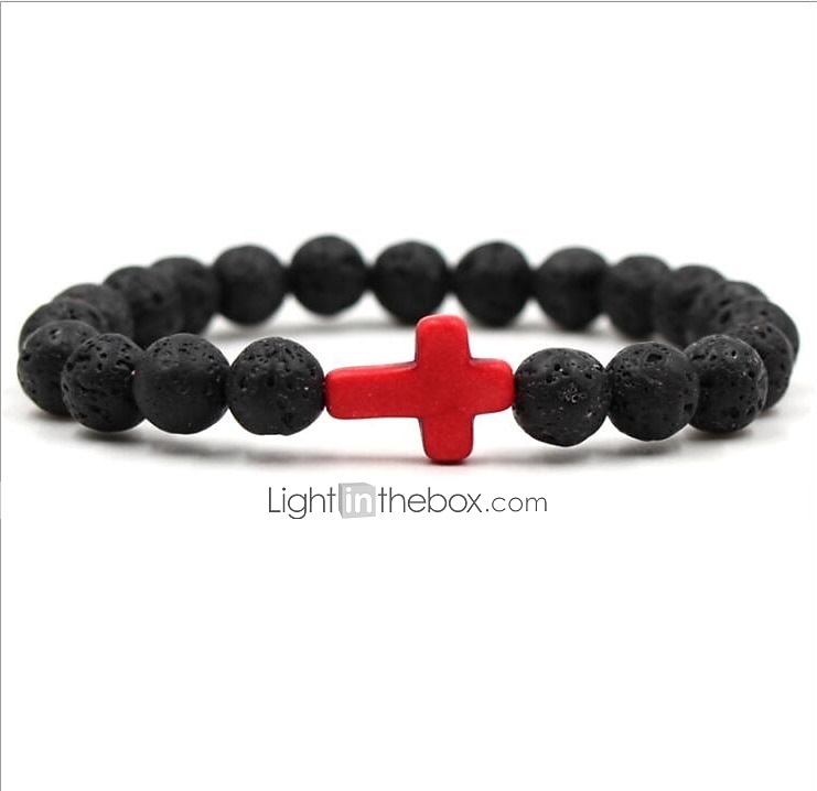 Homens 1pç Abotoaduras Pulseiras com Miçangas Pulseira boa sorte Aniversário Diário Cruz lateral Moda Natureza Preto de 2026 por $9.49 –P8