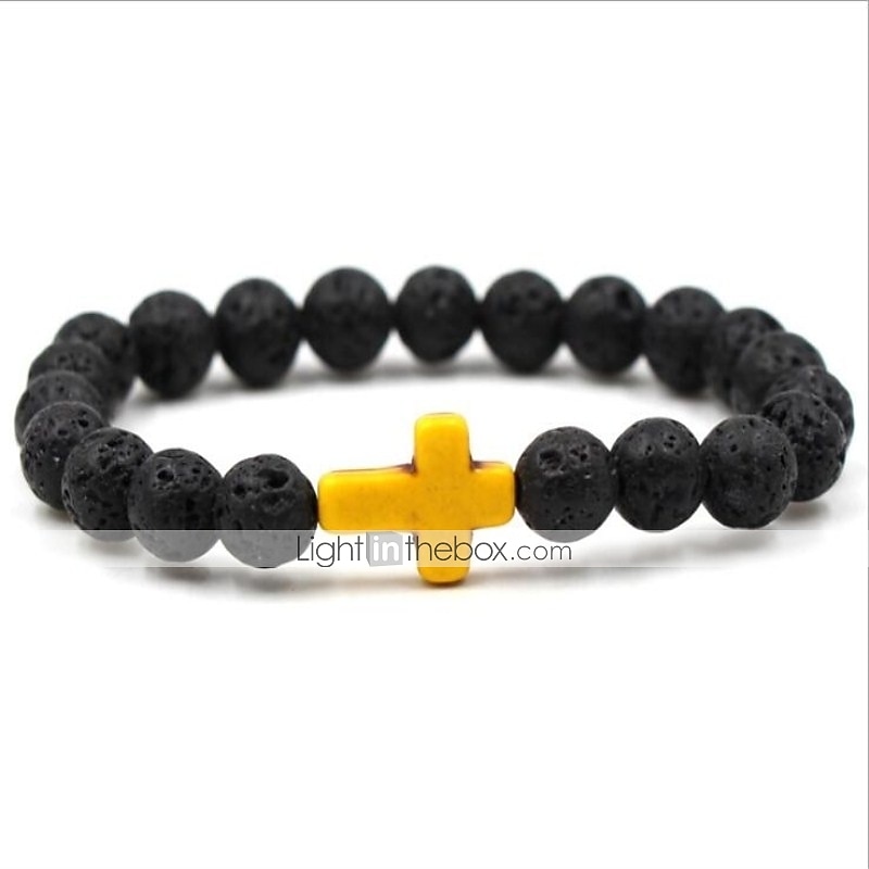 Homens 1pç Abotoaduras Pulseiras com Miçangas Pulseira boa sorte Aniversário Diário Cruz lateral Moda Natureza Preto de 2026 por $9.49 –P3