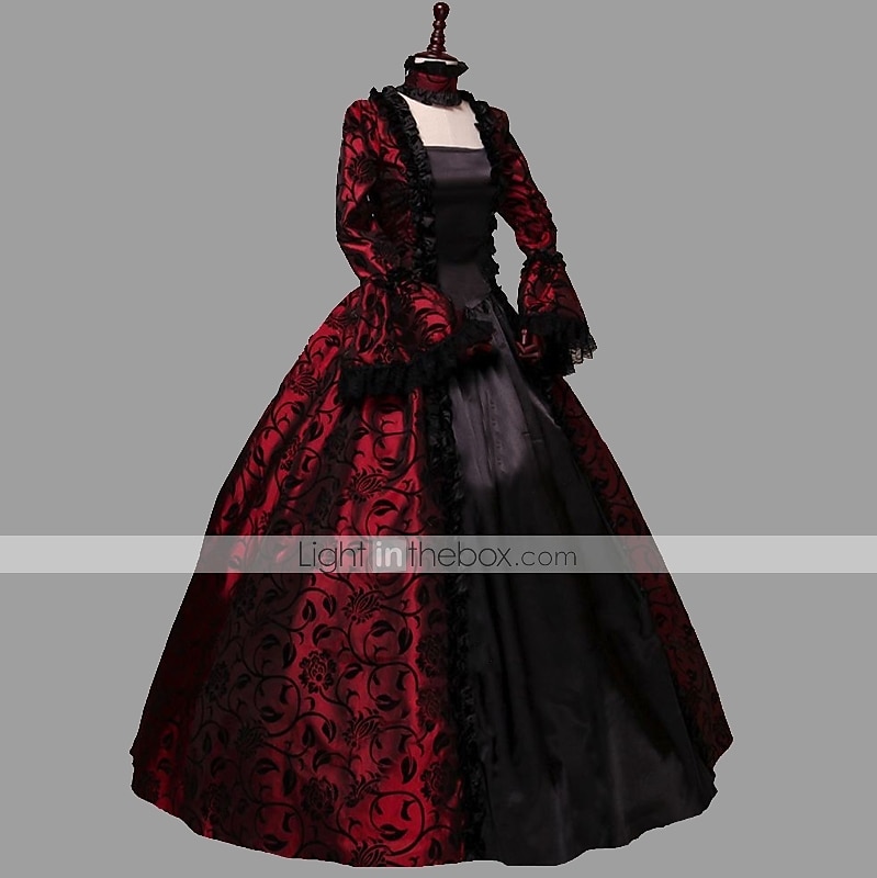 Рококо Викторианский стиль 18-ый век В пол Платья Вспышка рукава Большие размеры Геометрический принт С пышной юбкой Маскарадный костюм Королевский Рождество Хэллоуин Карнавал 2026 - $145.99 –P2