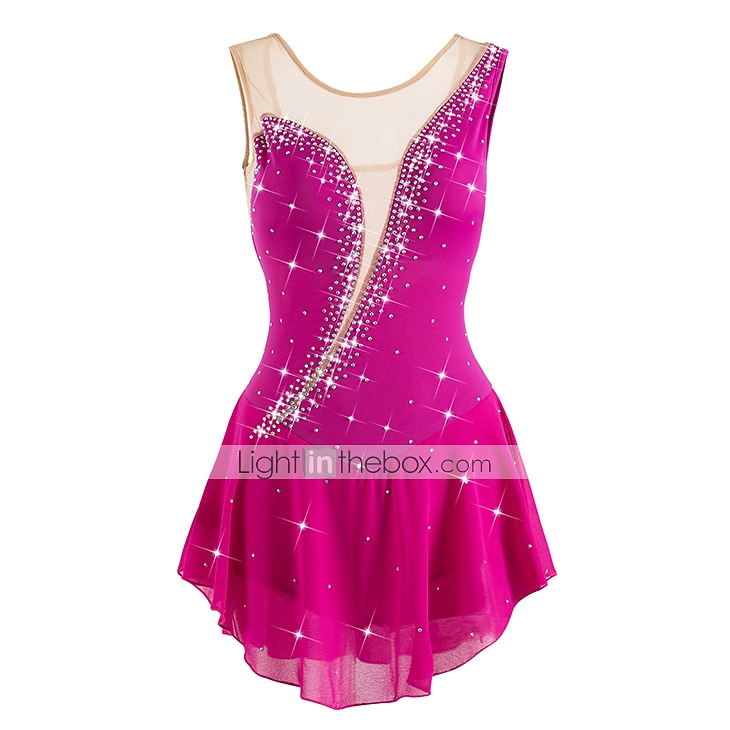 Kunstschaatsjurk Dames Voor meisjes Schaatsen Jurken Wit / Wit Geel en geel Donker paars Asymetrische zoom Netstof Spandex Hoge Elasticiteit Wedstrijd Kunstschaatskleding Kristal / Bergkristal 2026 - $101.99 –P4