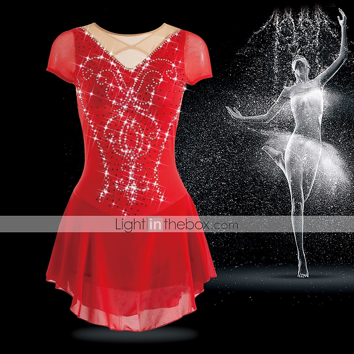 Figure Skating Dress Women's Girls' Ice Skating Dress Outfits White Purple Red Mesh Spandex High Elasticity Training Leisure Sports Practice Skating Wear Anatomic Design Handmade Patchwork Classic 2026 - $112.99 –P1