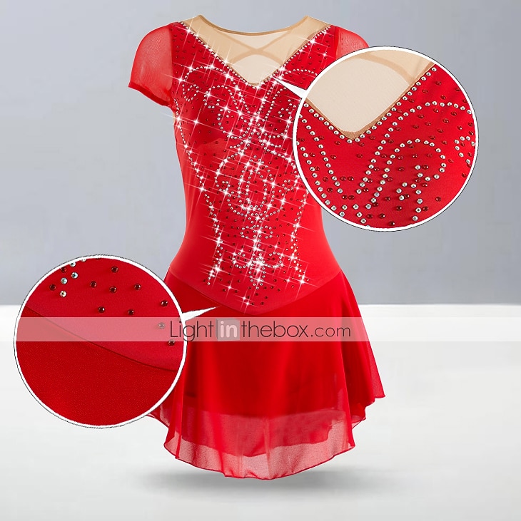 Figure Skating Dress Women's Girls' Ice Skating Dress Outfits White Purple Red Mesh Spandex High Elasticity Training Leisure Sports Practice Skating Wear Anatomic Design Handmade Patchwork Classic 2026 - $112.99 –P3
