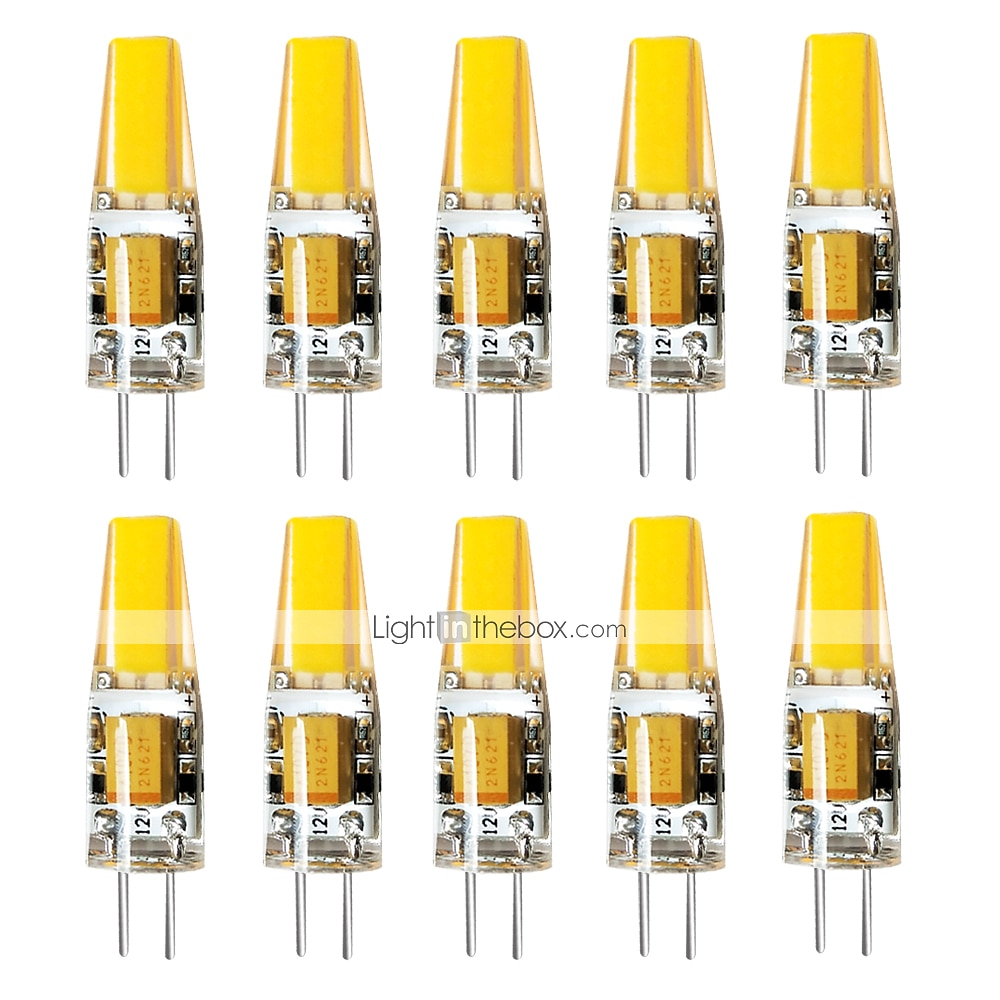 10 stk g4 2w 200lm cob led bi-pin lyspære dimbar for skaplys taklys rv båter utendørs belysning 20w halogen tilsvarende varm hvit dc12v 2025 - $28.99 –P3