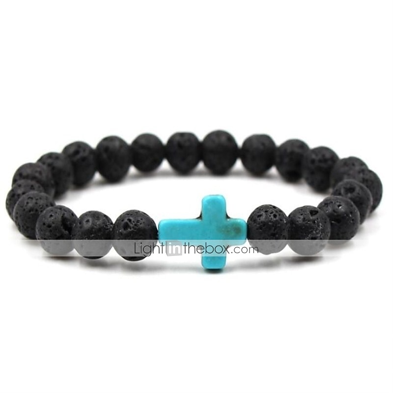 Homens 1pç Abotoaduras Pulseiras com Miçangas Pulseira boa sorte Aniversário Diário Cruz lateral Moda Natureza Preto de 2026 por $9.49 –P1