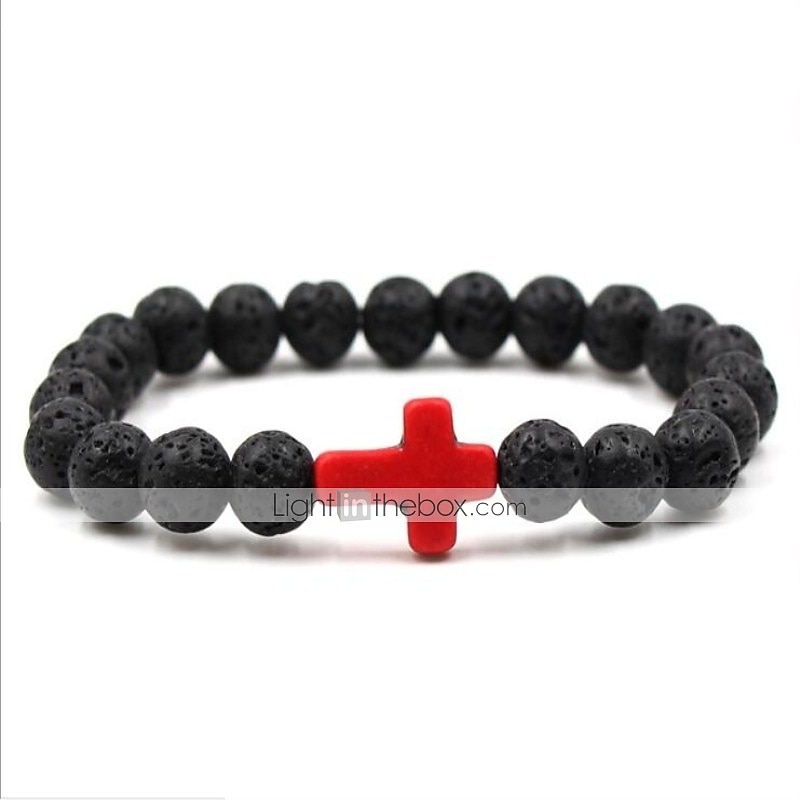 Homens 1pç Abotoaduras Pulseiras com Miçangas Pulseira boa sorte Aniversário Diário Cruz lateral Moda Natureza Preto de 2026 por $9.49 –P6