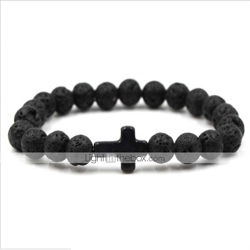 Homens 1pç Abotoaduras Pulseiras com Miçangas Pulseira boa sorte Aniversário Diário Cruz lateral Moda Natureza Preto de 2026 por $9.49 –P2