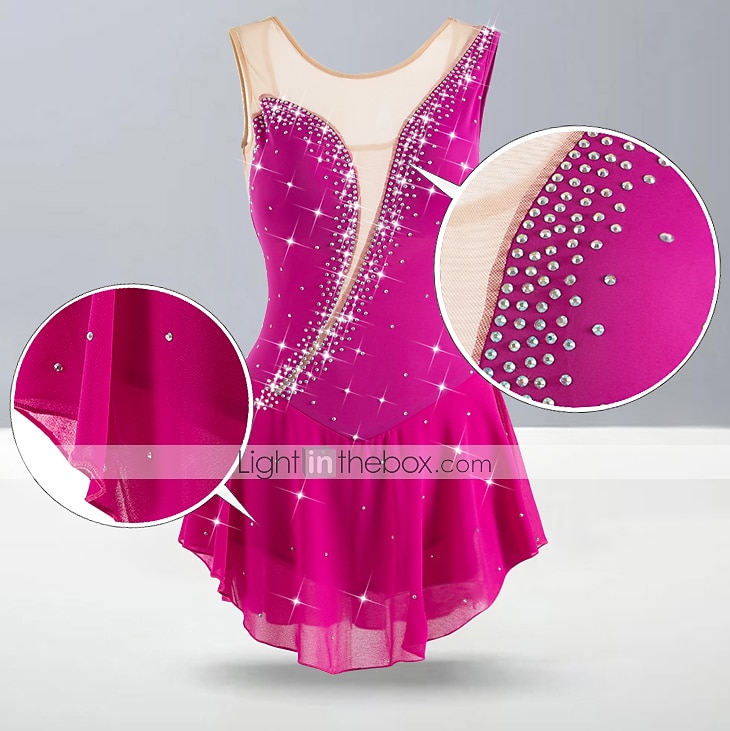 Kunstschaatsjurk Dames Voor meisjes Schaatsen Jurken Wit / Wit Geel en geel Donker paars Asymetrische zoom Netstof Spandex Hoge Elasticiteit Wedstrijd Kunstschaatskleding Kristal / Bergkristal 2026 - $101.99 –P3