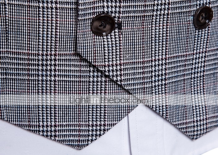 Men's Vest Waistcoat Business Wedding Party Active Smart Casual Spring Fall Polyester Plaid Double Breasted Shirt Collar Slim Brown Light Grey Dark Gray Vest 2025 - $41.99 –P4