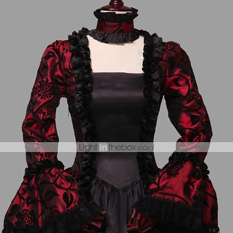 Рококо Викторианский стиль 18-ый век В пол Платья Вспышка рукава Большие размеры Геометрический принт С пышной юбкой Маскарадный костюм Королевский Рождество Хэллоуин Карнавал 2026 - $145.99 –P4