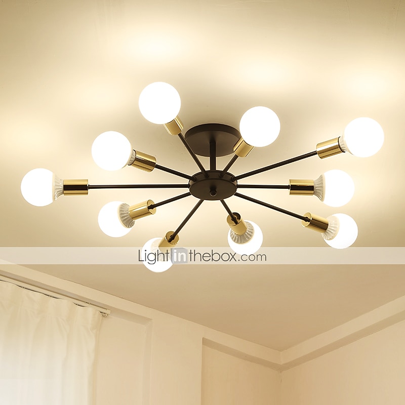 10-lichts 10-kops vintage metalen semi-inbouw plafondlamp led nordic persoonlijkheid en creatieve stijl woonkamer eetkamer verlichting geschilderde afwerking 60w 2025 - $77.99 –P3