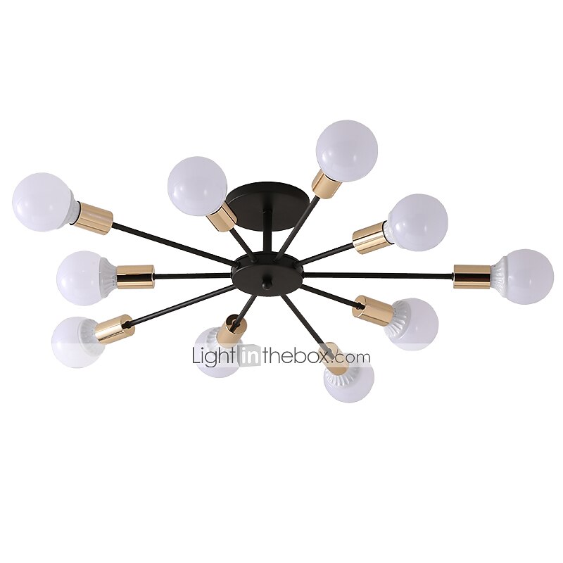 10-lichts 10-kops vintage metalen semi-inbouw plafondlamp led nordic persoonlijkheid en creatieve stijl woonkamer eetkamer verlichting geschilderde afwerking 60w 2025 - $77.99 –P1