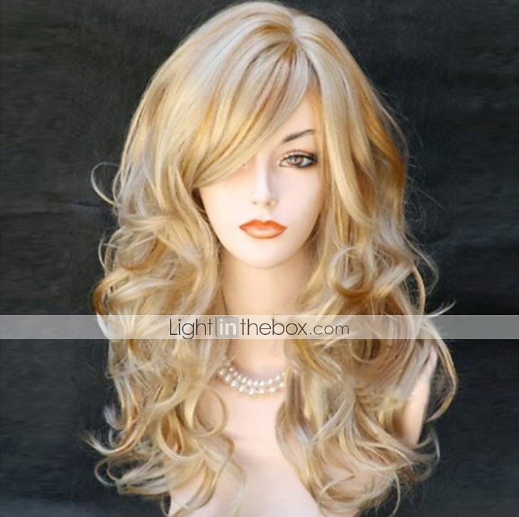 parrucche bionde per le donne parrucca sintetica onda del corpo ondulata con frangetta parrucca parte laterale delle donne capelli sintetici parrucche bionde biondo lungo nero / rosso biondo nero 22 del 2025 a $21.99 –P1