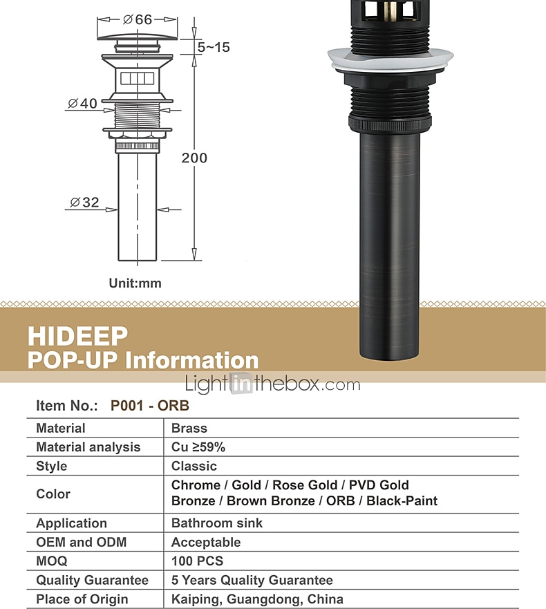 Faucet accessory - Superior Quality - Contemporary Brass Pop-up Water Drain With Overflow - Finish - Oil Rubbed Bronze 2025 - $29.99 –P2
