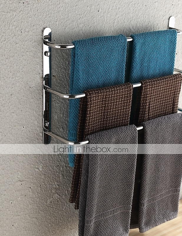 Porte-serviettes de salle de bain chrome multicouche nouveau design acier inoxydable bain 3 tiges porte-serviettes mural argenté 1 pc de 2025 ? $71.99 –P7