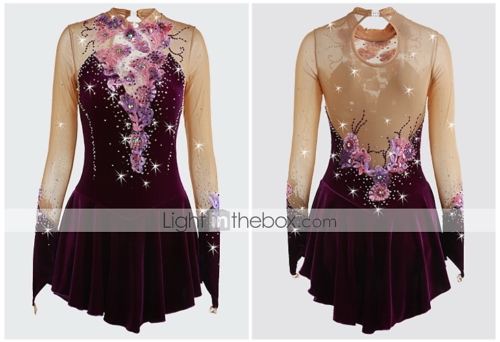 Rochie de Patinaj Artistic Pentru femei Fete Πατινάζ στο πάγο Rochii Ținute Yan roz Ametist Violet Flori Spandex Înaltă Elasticitate Competiție Ținută Patinaj Cald Confecționat Manual Cu bijuterii 2025 - $116.99 –P2