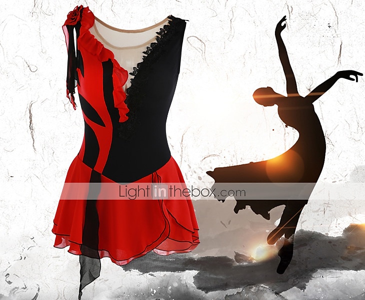 Eiskunstlaufkleid Damen Mädchen Eislaufen Kleider Austattungen Yan-pink Violett Wie im Bild Patchwork Asymmetrischer Saum Gitter Spandex Hochelastisch Praxis Professionell Wettbewerb 2025 - $116.99 –P1