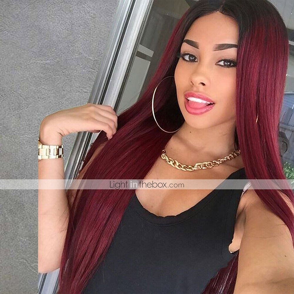 Synthetic Wig Straight Middle Part Wig Burgundy Long Black / Dark Wine  Synthetic Hair 24 inch Women's Heat Resistant Ombre Hair Burgundy 6855379  2023 – $