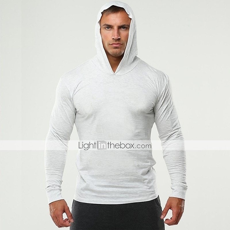 Men's Workout Shirt Running Shirt Long Sleeve Top Spring Hooded Spandex Breathable Quick Dry Soft Gym Workout Running Sportswear Activewear Solid Colored Black White Dark Navy 2025 - $15.99 –P3
