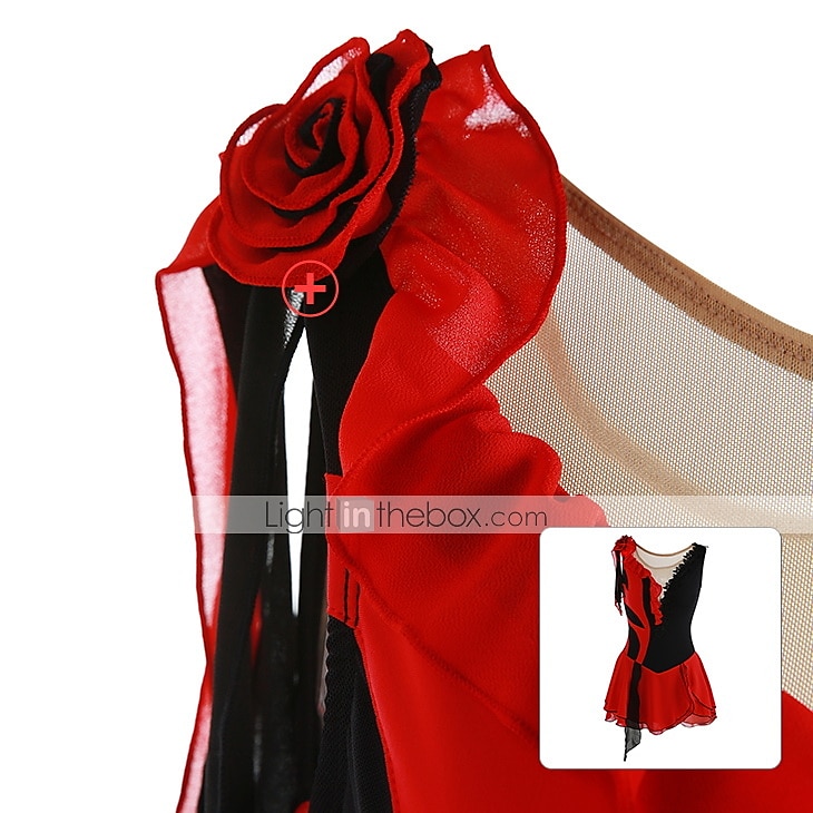 Eiskunstlaufkleid Damen Mädchen Eislaufen Kleider Austattungen Yan-pink Violett Wie im Bild Patchwork Asymmetrischer Saum Gitter Spandex Hochelastisch Praxis Professionell Wettbewerb 2025 - $116.99 –P6