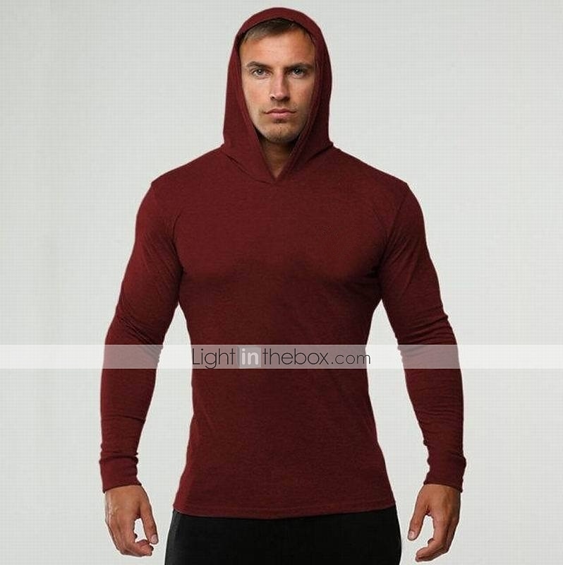 Men's Workout Shirt Running Shirt Long Sleeve Top Spring Hooded Spandex Breathable Quick Dry Soft Gym Workout Running Sportswear Activewear Solid Colored Black White Dark Navy 2025 - $15.99 –P7