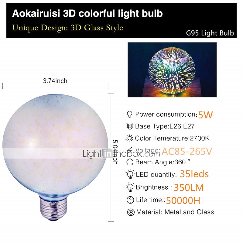 1pc 6 W LED Globe Bulbs LED Filament Bulbs 500 lm E26 / E27 G95 35 LED Beads Integrate LED Decorative Starry 3D Starburst Multi-colors 85-265 V / RoHS / CE Certified 2026 - $28.99 –P5