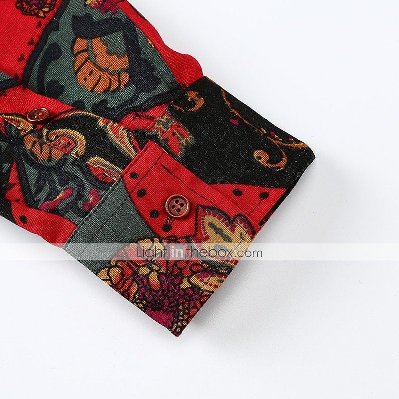 Pánské Kašmírový vzor Etno Košile Dlouhý rukáv Vinobraní Módní Chladný ulice Denní Dovolená Jaro & podzim Límeček Žlutá Armádní zelená Rubínově červená Trávová zelená 2026 - $27.99 –P2